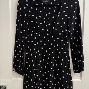 INTERMIX Black and White Polka Dot Long Sleeve Midi Dress